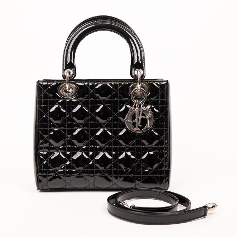 Christian Dior Black Patent Cannage Lady Dior SHW