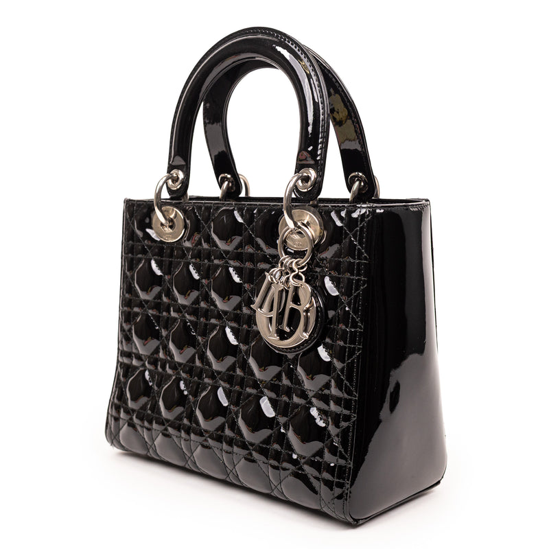 Christian Dior Black Patent Cannage Lady Dior SHW