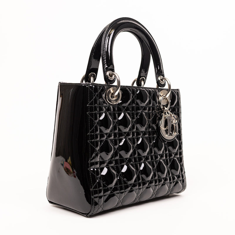 Christian Dior Black Patent Cannage Lady Dior SHW