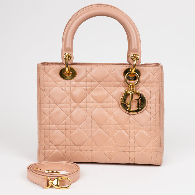 Christian Dior Pink Leather Cannage Lady Dior Bag GHW