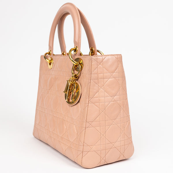 Christian Dior Pink Leather Cannage Lady Dior Bag GHW