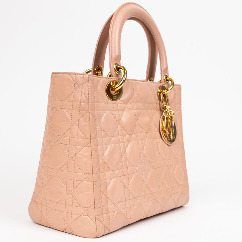 Christian Dior Pink Leather Cannage Lady Dior Bag GHW