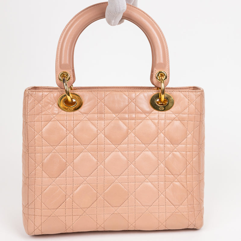 Christian Dior Pink Leather Cannage Lady Dior Bag GHW