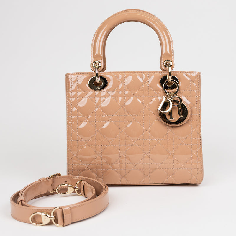 Christian Dior Pink Patent Leather Lady Dior Bag GHW