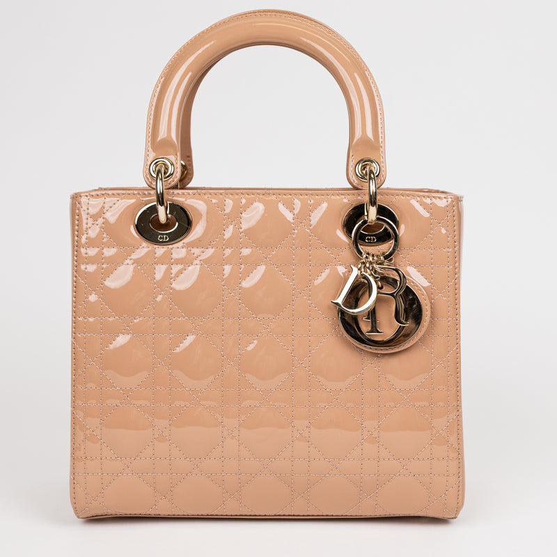 Christian Dior Pink Patent Leather Lady Dior Bag GHW
