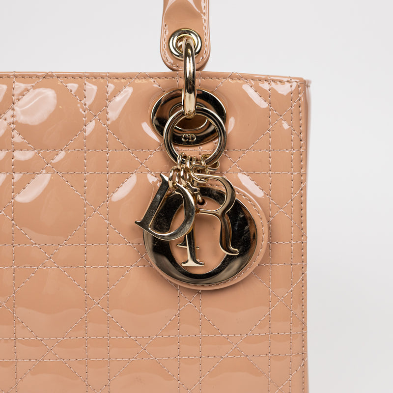 Christian Dior Pink Patent Leather Lady Dior Bag GHW
