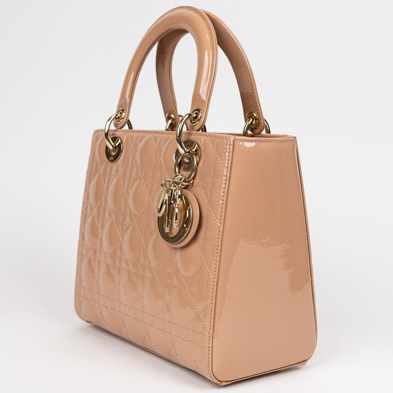 Christian Dior Pink Patent Leather Lady Dior Bag GHW