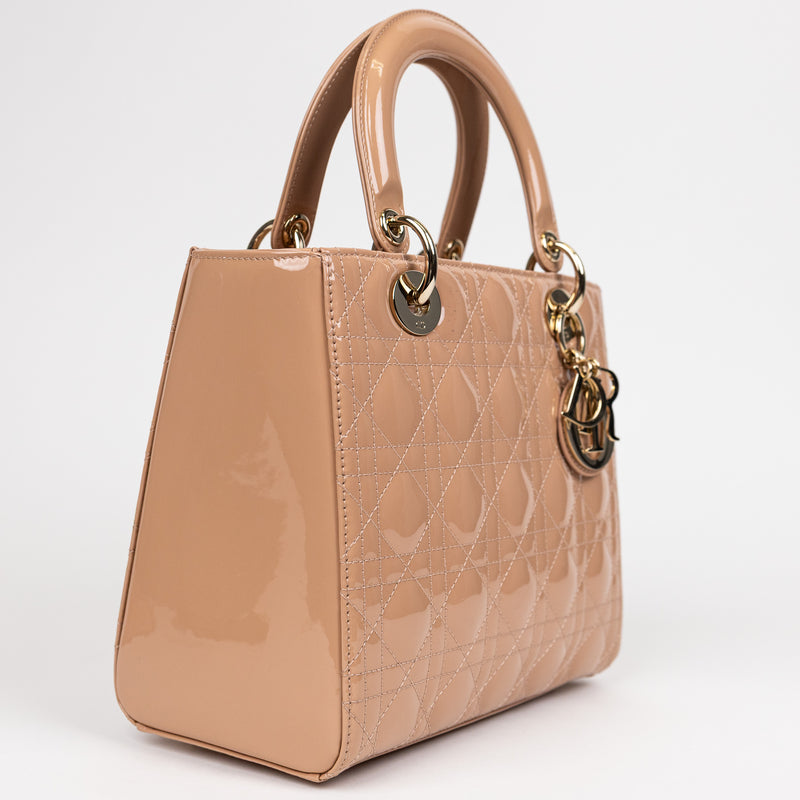 Christian Dior Pink Patent Leather Lady Dior Bag GHW