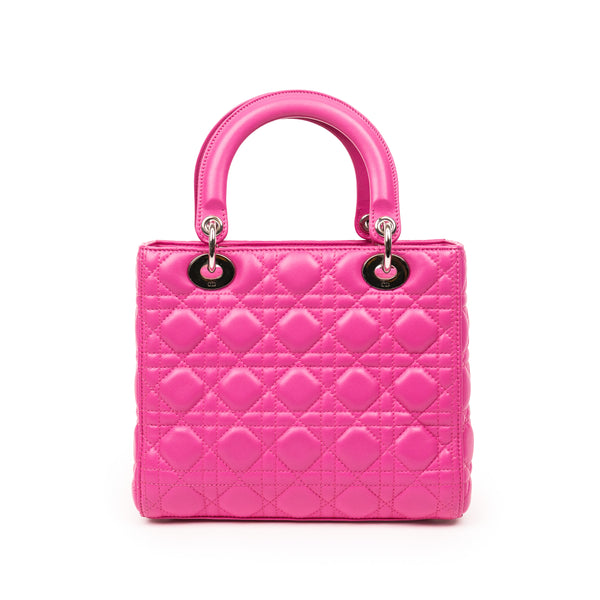 Christian Dior Pink Lambskin Lady Dior SHW Cannage Tote