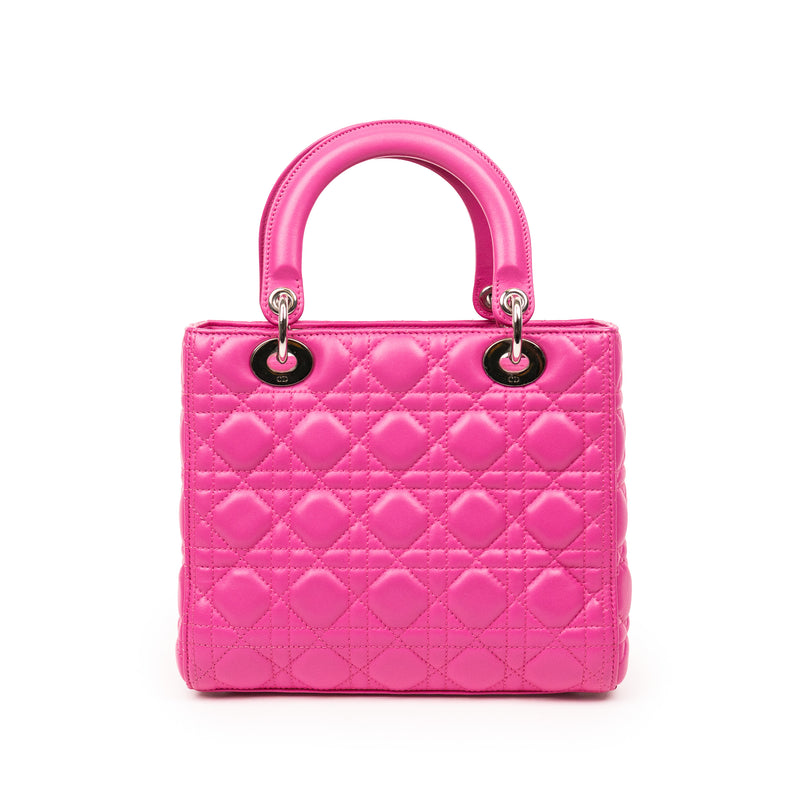 Christian Dior Pink Lambskin Lady Dior SHW Cannage Tote
