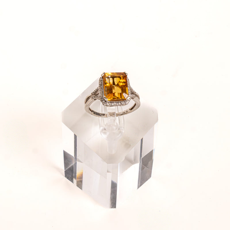 Cushion Cut Orange Citrine White Gold Diamond Ring