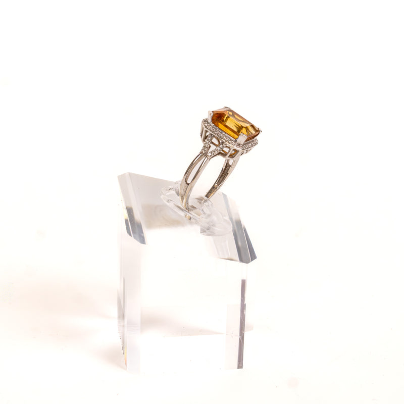Cushion Cut Orange Citrine White Gold Diamond Ring