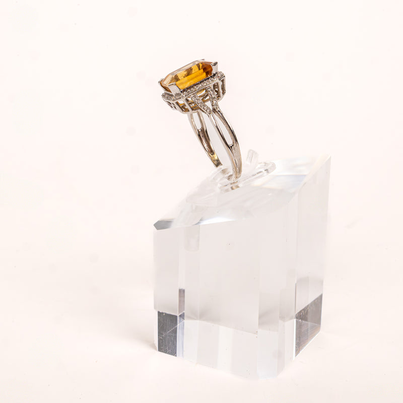 Cushion Cut Orange Citrine White Gold Diamond Ring