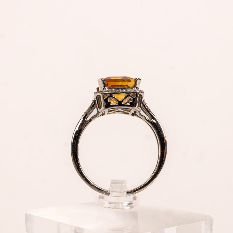 Cushion Cut Orange Citrine White Gold Diamond Ring