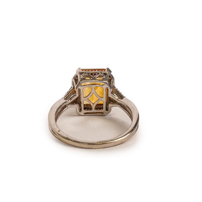 Cushion Cut Orange Citrine White Gold Diamond Ring