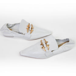 Bottega Veneta White Pointed Leather Madame Mules Size 40