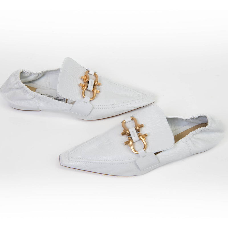 Bottega Veneta White Pointed Leather Madame Mules Size 40