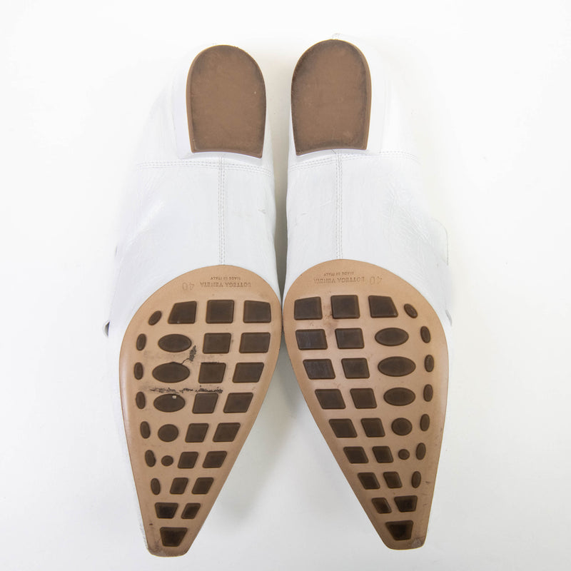 Bottega Veneta White Pointed Leather Madame Mules Size 40