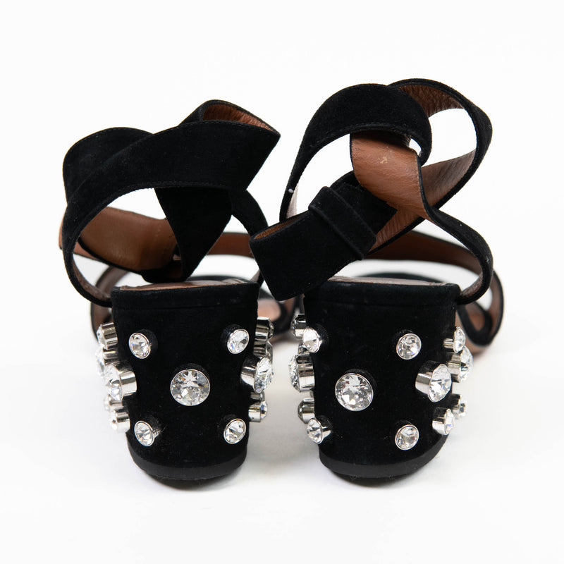 Givenchy Black Suede Crystal Embellished Sandals Size 40