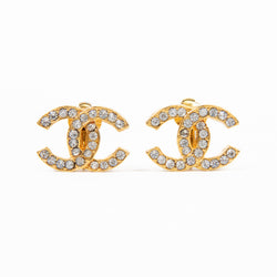 Chanel Gold and Crystal CC Clip on Earrings