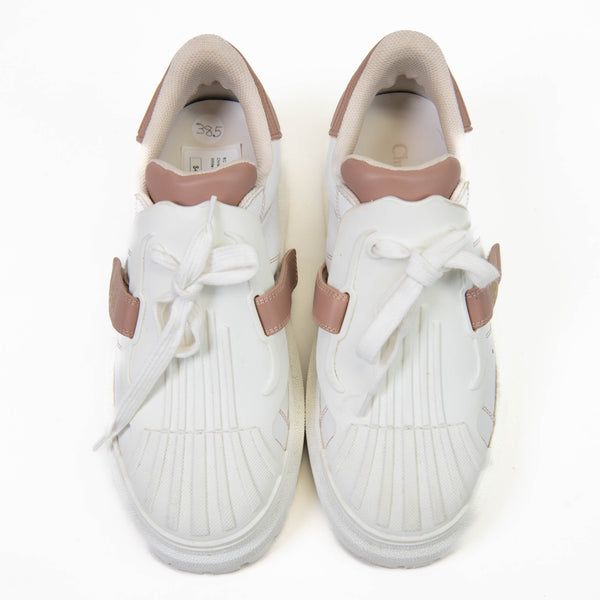 Christian Dior White and Nude Calfskin Bi-Color Dior-ID Platform Sneakers 38.5