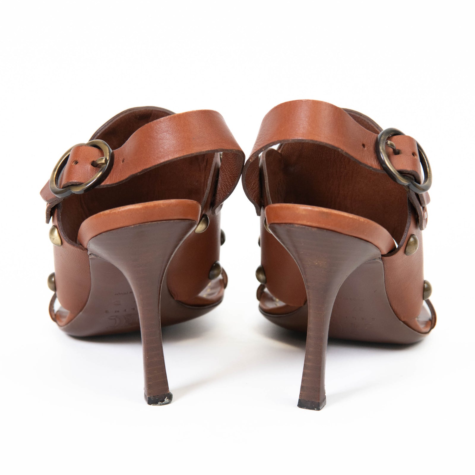 CELINE ブラウン レザー サンダル バンバン 37 CELINE セリーヌ （CELINE） バンバン メタルヒール レザー