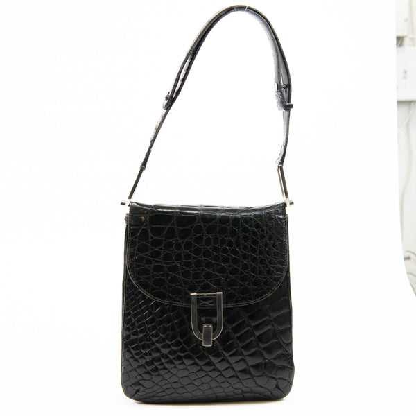 Vintage No Label Black Crocodile Shoulder Bag