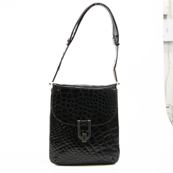 Vintage No Label Black Crocodile Shoulder Bag