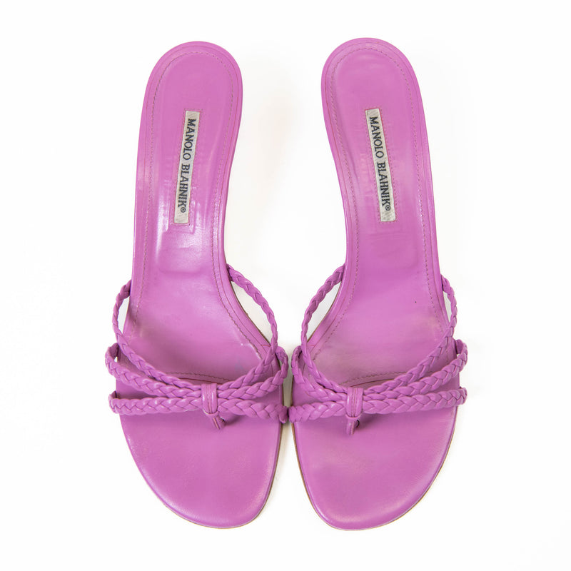 Manolo Blahnik Purple Leather Braided Accents Slides Size 41