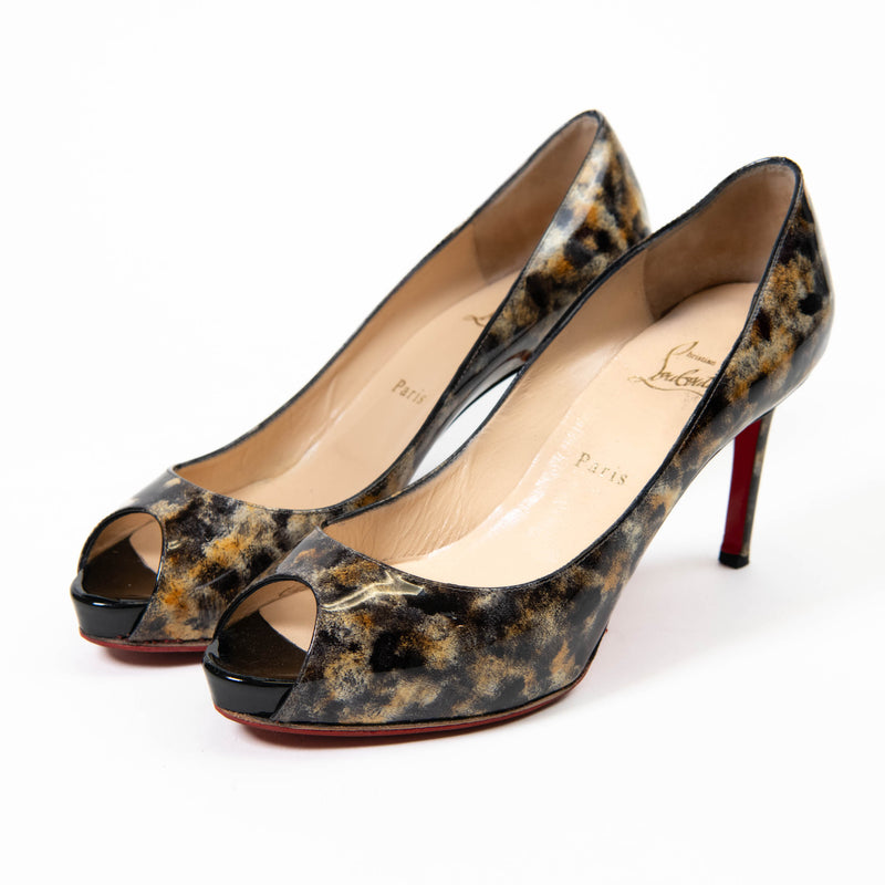 Christian Louboutin Brown Patent Leopard Yootish 85 Pumps Size 10