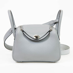 Hermes Bleu Pale Taurillon Clemence Mini Lindy 20 Palladium Hardware