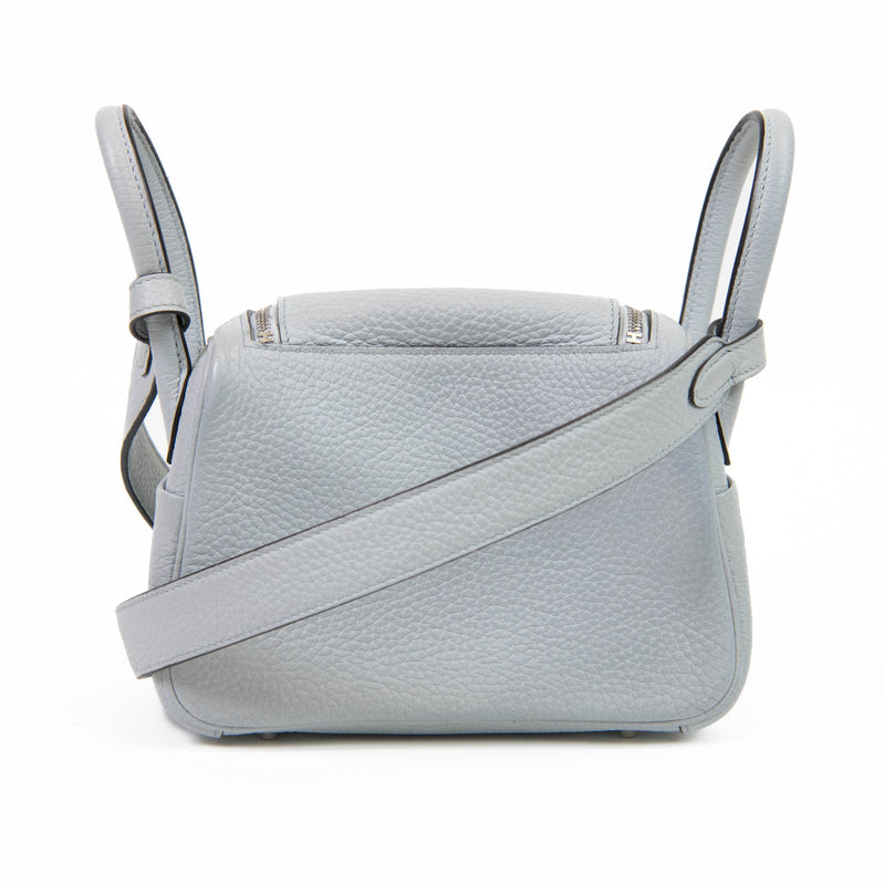 Hermes Bleu Pale Taurillon Clemence Mini Lindy 20 Palladium Hardware