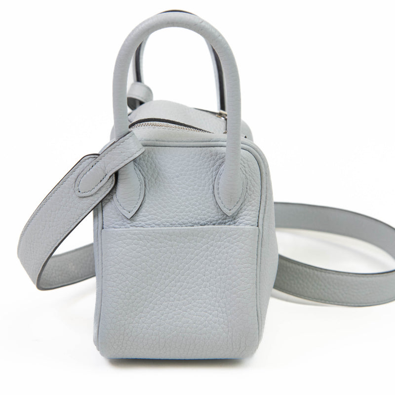 Hermes Bleu Pale Taurillon Clemence Mini Lindy 20 Palladium Hardware