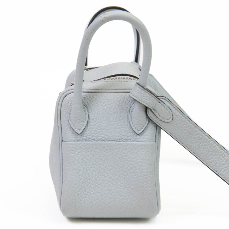 Hermes Bleu Pale Taurillon Clemence Mini Lindy 20 Palladium Hardware