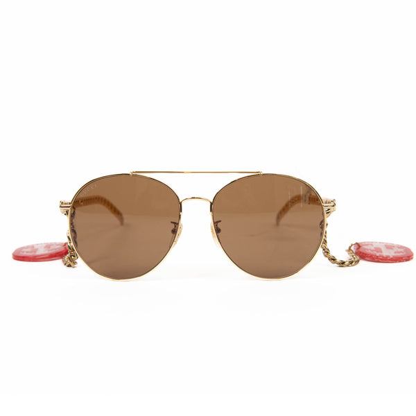 Gucci Women's Sunglasses GG0725S 002 Gold/Brown Lens Round 61mm