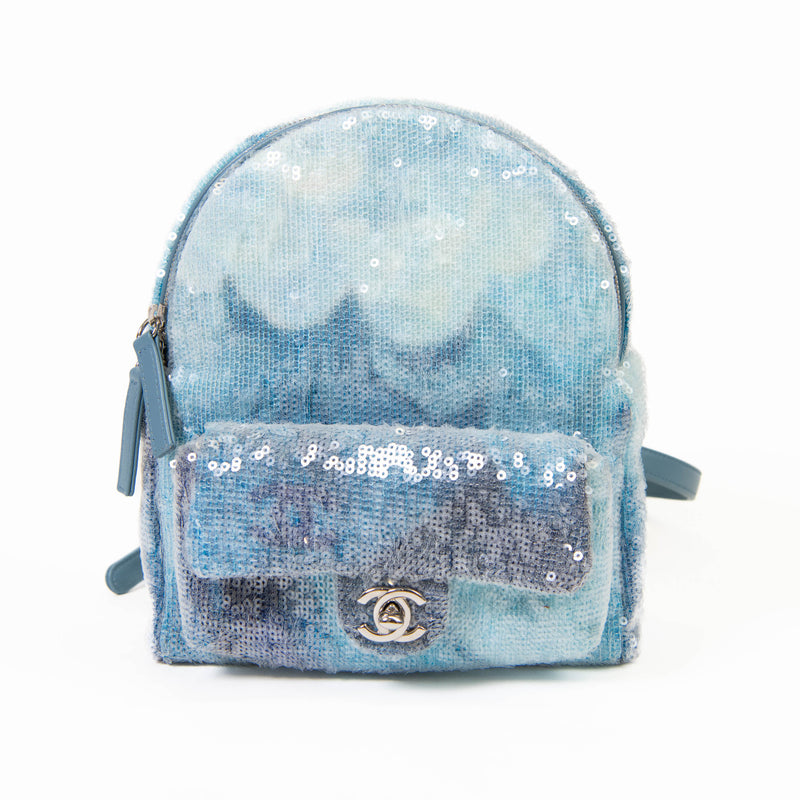 Chanel 18S Blue Sequin Tricolor Waterfall Backpack