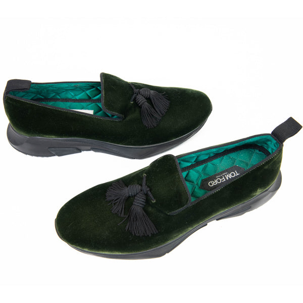 Men's Tom Ford Green Velvet Tassel Accents Loafers Size 13