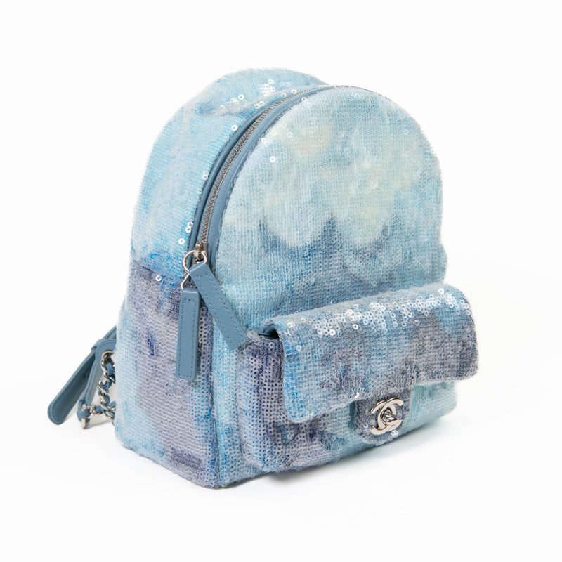 Chanel 18S Blue Sequin Tricolor Waterfall Backpack