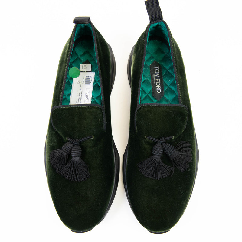 Men's Tom Ford Green Velvet Tassel Accents Loafers Size 13