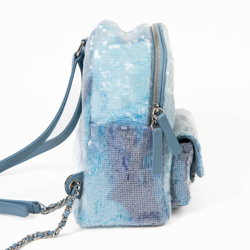 Chanel 18S Blue Sequin Tricolor Waterfall Backpack