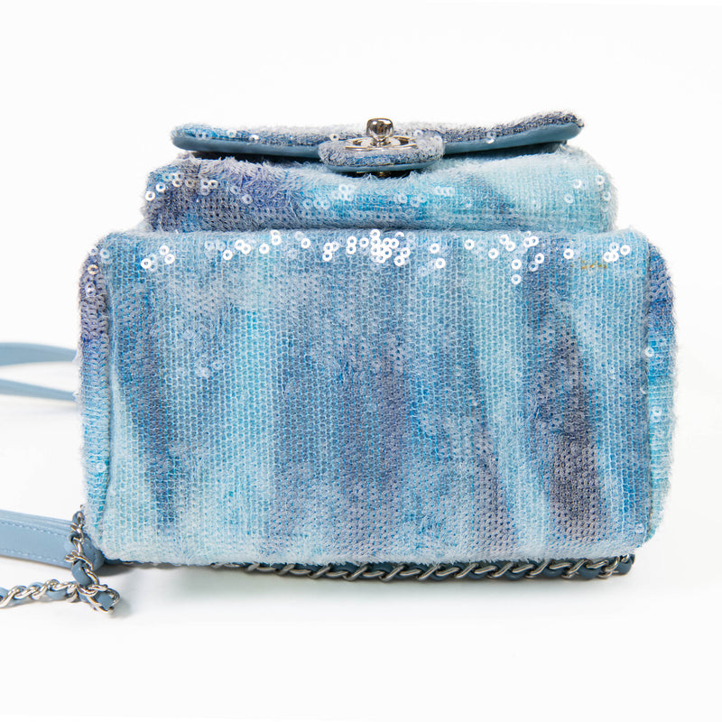 Chanel 18S Blue Sequin Tricolor Waterfall Backpack