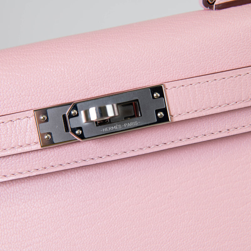 Hermes Kelly Sellier 20 Rose Sakura Chevre Leather Palladium Hardware