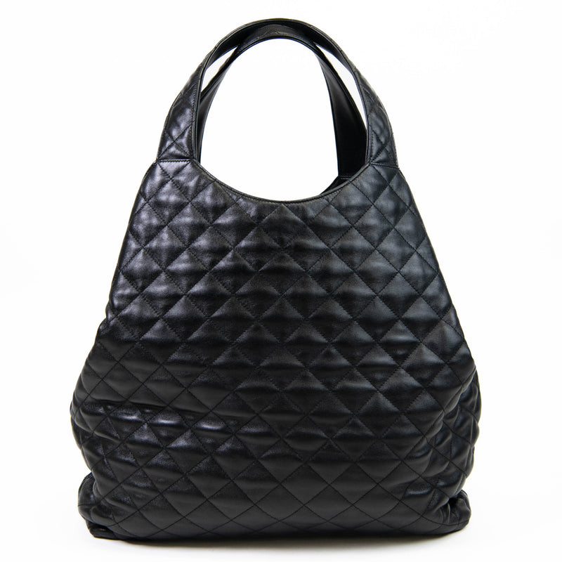 Saint Laurent Black Leather Quilted Maxi Icare Shopping Tote