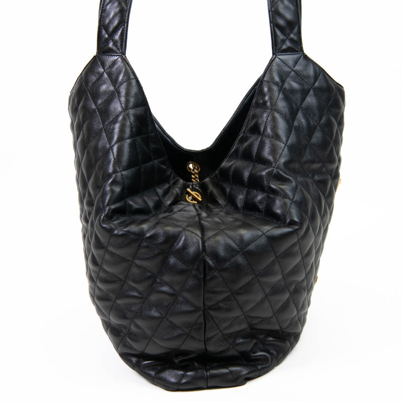 Saint Laurent Black Leather Quilted Maxi Icare Shopping Tote