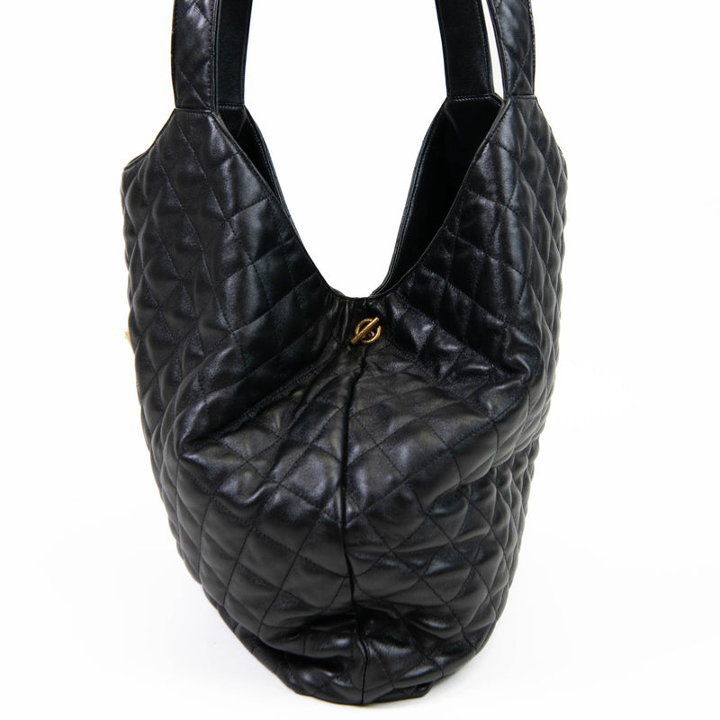 Saint Laurent Black Leather Quilted Maxi Icare Shopping Tote