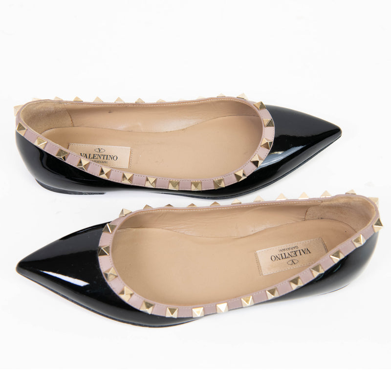 Valentino Garavani Black Patent Nappa Rockstud Ballerina Flats 35.5