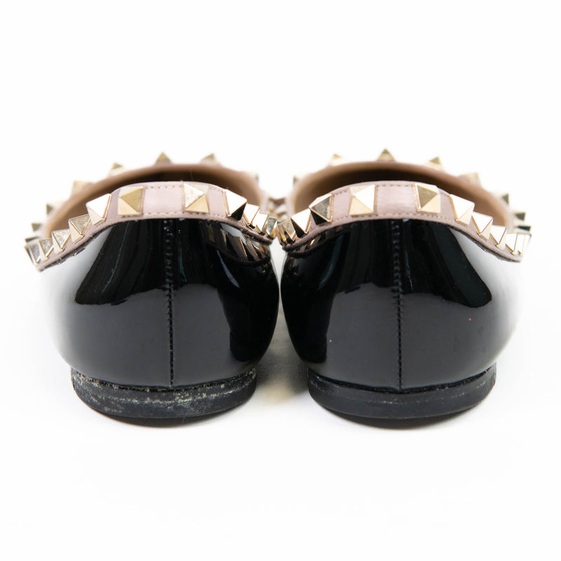 Valentino Garavani Black Patent Nappa Rockstud Ballerina Flats 35.5