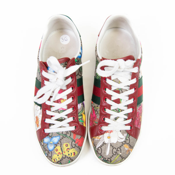 Gucci  GG Supreme Monogram Multicolor Flora Web Ace Sneakers 36