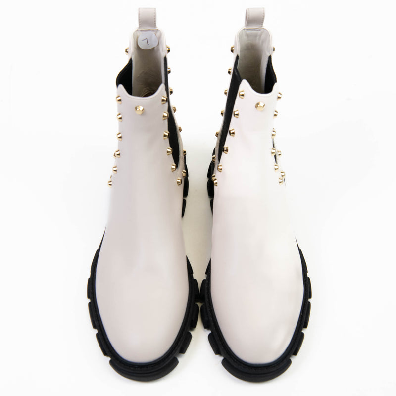 Michael Kors Cream Leather Ridley Astor Stud Leather Boots Size 7