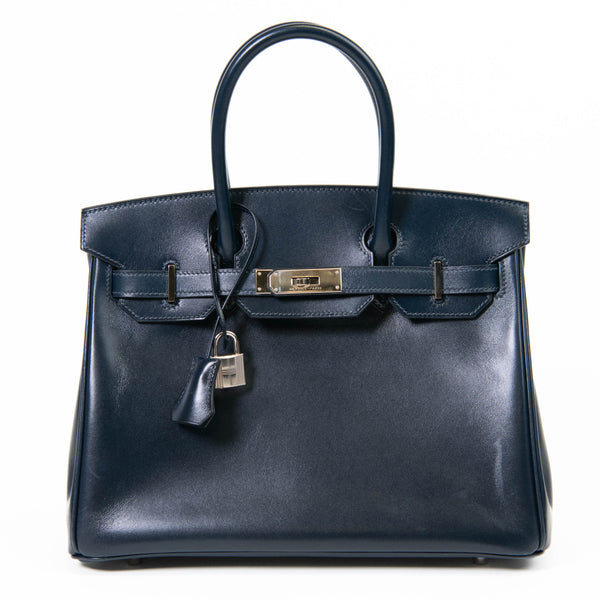 Hermes Blue Box Leather Birkin 30 Palladium Hardware